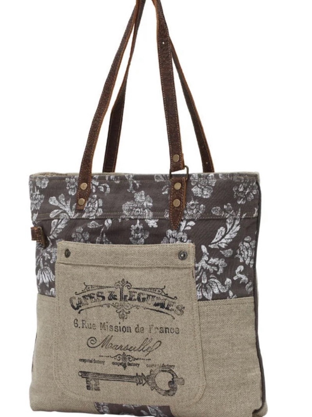Myra Bag Brown and Tan Floral Canvas Shoulder Tote - Picture 3 of 3